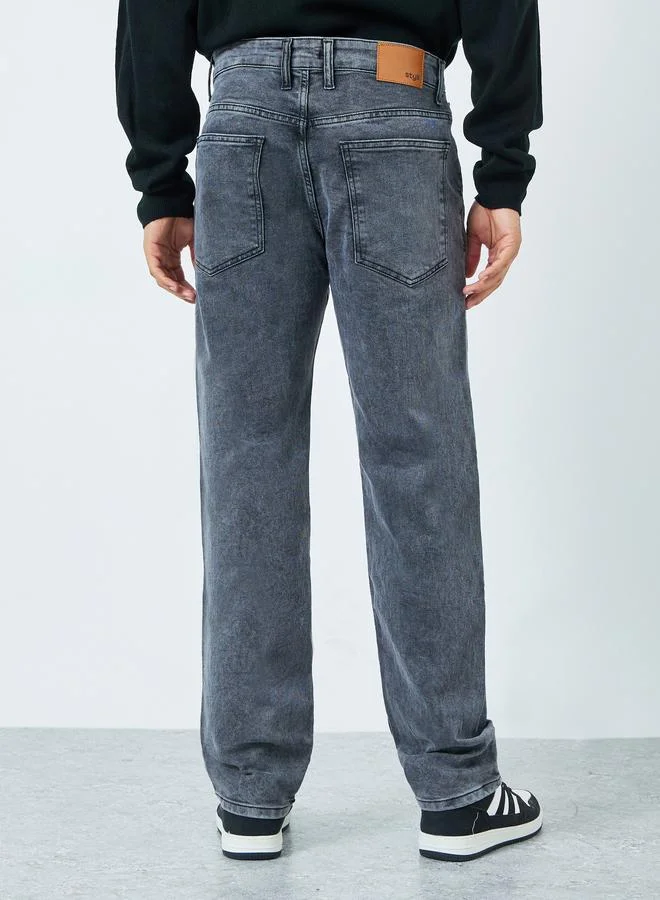 Styli Men Washed Relaxed Fit Mid Rise Jeans